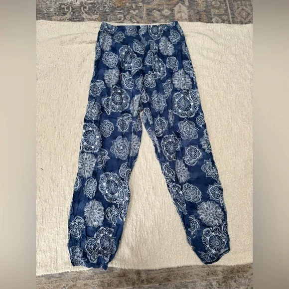 Lotus And Luna Hippie Boho Pants Size Large XL Blue Resort Cruise Vacation - Picture 1 of 7
